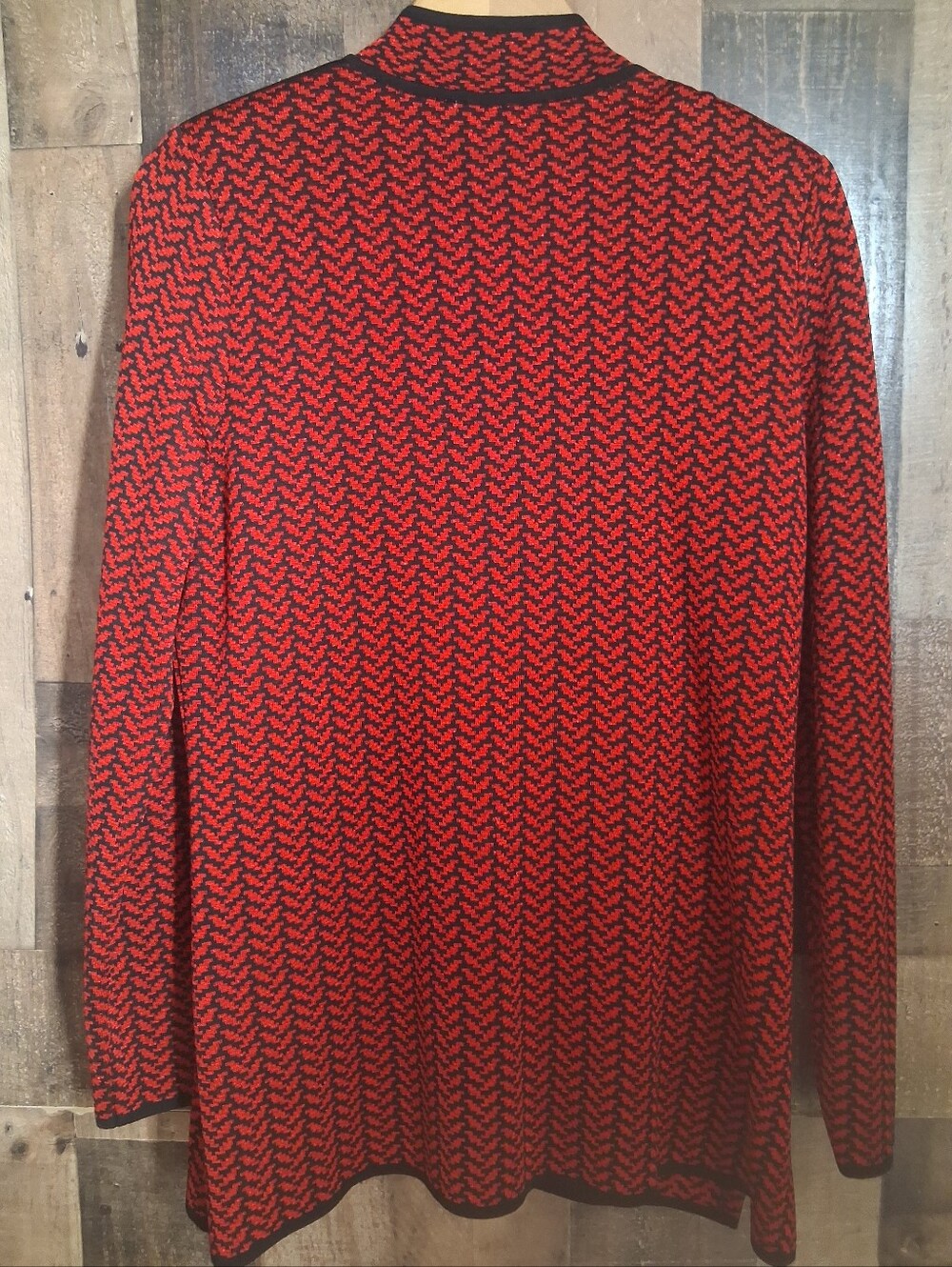 Exclusively Misook Jacket Medium Long Sleeve Career Blazer Red Black Chevron - Picture 6 of 7